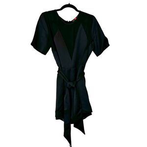 Kate Moss For Topshop Sheer Satin Tie Waist Short Sleeve Romper 2.0 Black XL